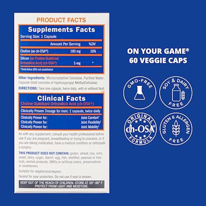 Biosil On Your Game - 60 Veggie Capsules, Pack of 2 - with Patented ch-OSA Complex - Increase Collagen Production for Joint Pain Relief, Flexibility & Range of Motion - GMO Free - 60-Day Supply - Image 2