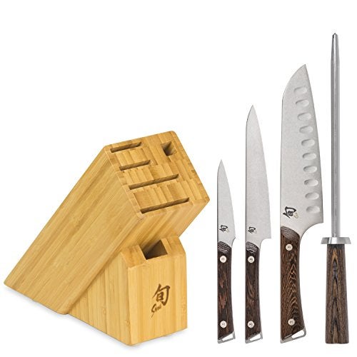 Shun Kanso 5 Piece Block Set, Includes 3.5” Paring, 7” Santoku, 6” Utility Knives and More, Handcrafted Japanese Knife Set, AUS10A Stainless Steel Blades, Tagayasan Handles - Image 1