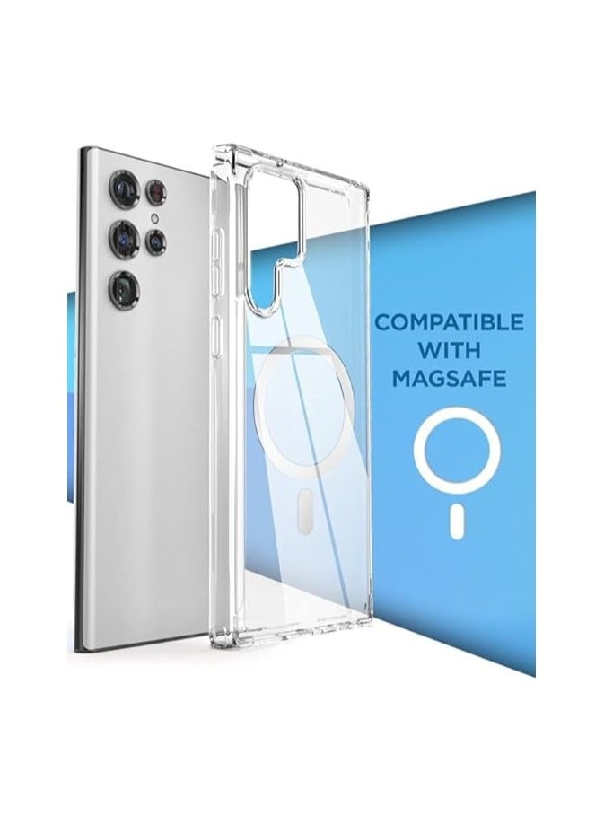 جراب خلفي شفاف لموبايل سامسونج جالاكسي S22 الترا ، جراب موبايل مغناطيسي متوافق مع شاحن ماج سيف وملحقاته، سيليكون