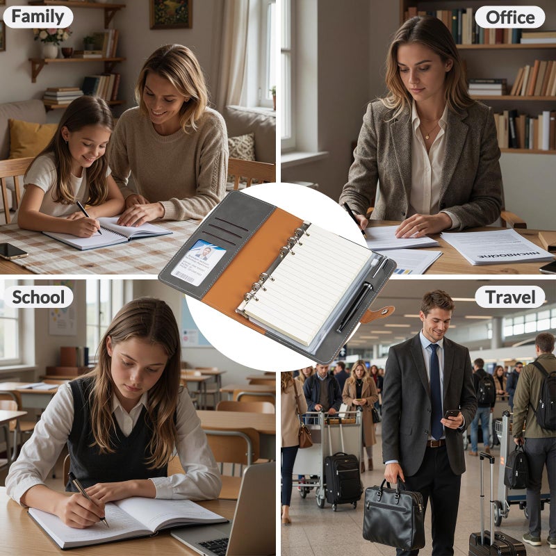 kullder A6 Binder 6 Ring Refillable Notebook Binder for Men, Gift for Men PU Leather Planner Organizer with Metal Closure, Filler Loose Leaf Paper for School & Personal Use, Woman Man Travel Supplies, Grey - Image 5