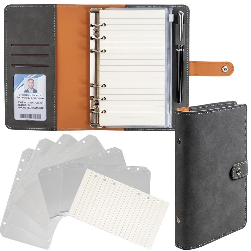 kullder A6 Binder 6 Ring Refillable Notebook Binder for Men, Gift for Men PU Leather Planner Organizer with Metal Closure, Filler Loose Leaf Paper for School & Personal Use, Woman Man Travel Supplies, Grey - Image 1