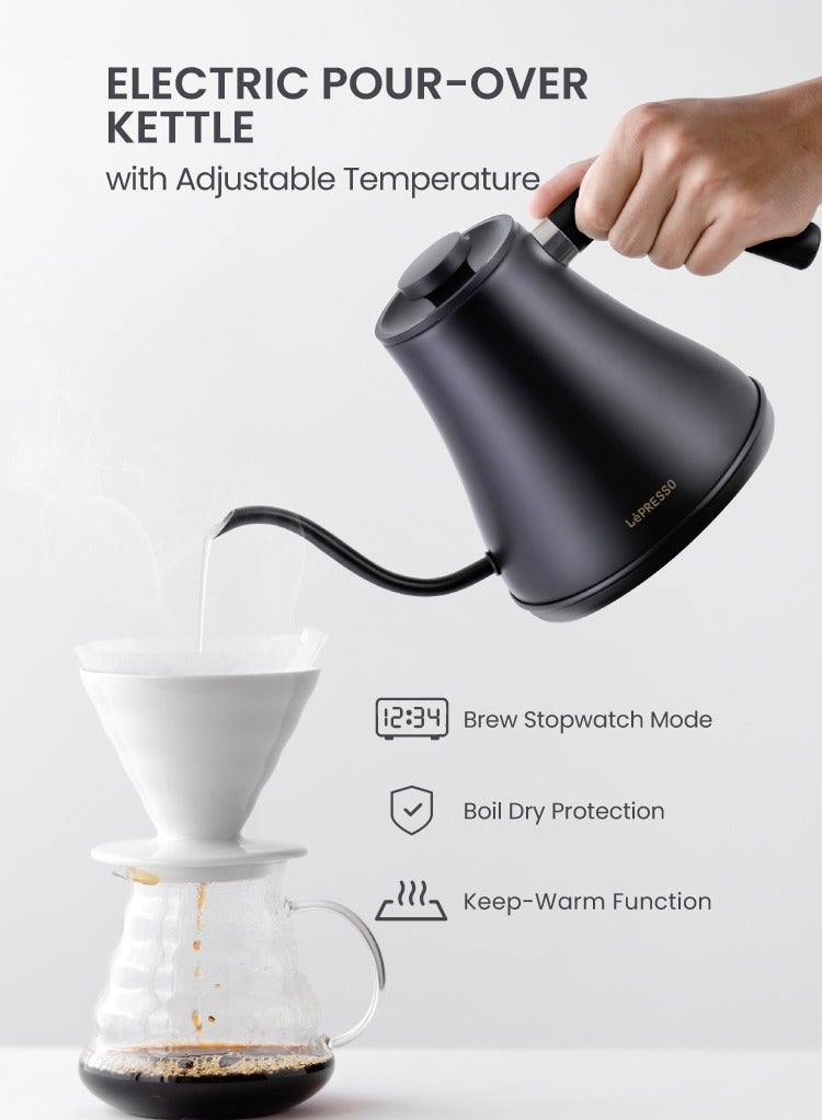LePRESSO Electric Gooseneck Pour-Over Kettle 800ml 1200W / Adjustable Temperature / Keep-Warm Function / Boil Dry Protection / Digital Display / Durable Rust Resistant Electric Kettle - Black - Image 2