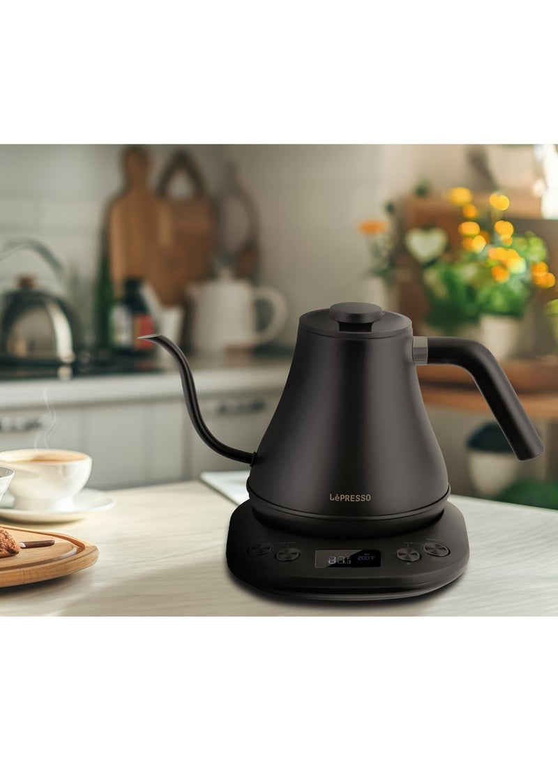 LePRESSO Electric Gooseneck Pour-Over Kettle 800ml 1200W / Adjustable Temperature / Keep-Warm Function / Boil Dry Protection / Digital Display / Durable Rust Resistant Electric Kettle - Black - Image 4