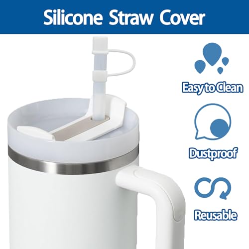 CEDIDJAC 6PCS Silicone Straw Covers Cap Compatible with Stanley Cup 30&40oz Tumbler with Handle 10mm Straw Toppers，Straw Tips Lids Dust-Proof Reusable for Stanley Cup Accessories (White) - Image 2