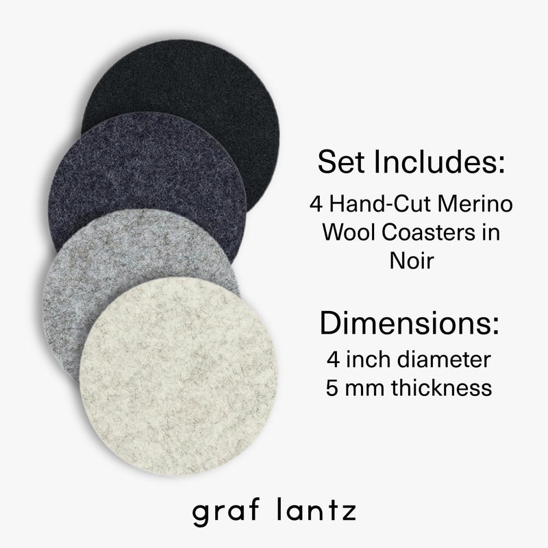 GRAF LANTZ - Bierfilzl Felt Coaster - Round - 100 ٪ Merino Wool - Miosture Wicking - مقاومة للحرارة - مستدامة - ديكور منزلي - بار ديكور - هدايا Housewarming - 4 Coaster Set - 4 "" "دوائر - نوير - نوير - Image 4