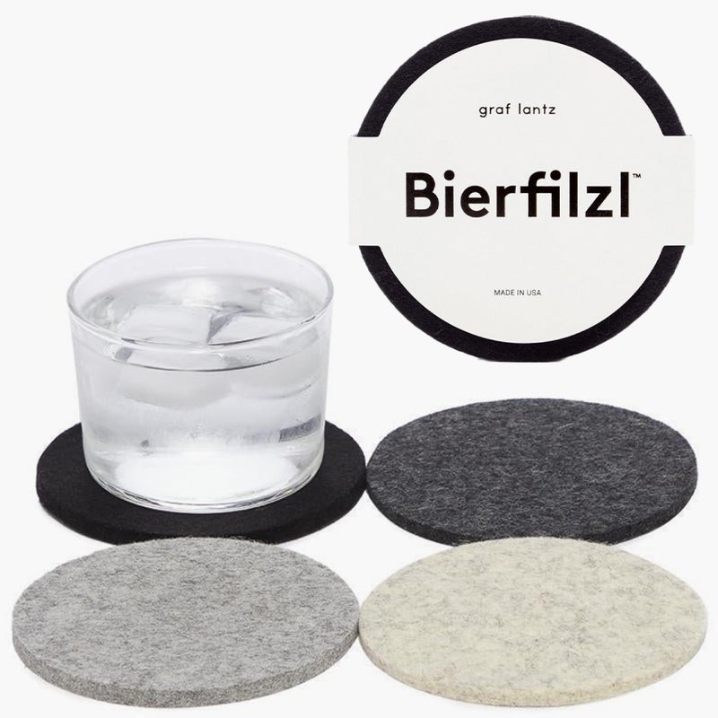 GRAF LANTZ - Bierfilzl Felt Coaster - Round - 100 ٪ Merino Wool - Miosture Wicking - مقاومة للحرارة - مستدامة - ديكور منزلي - بار ديكور - هدايا Housewarming - 4 Coaster Set - 4 "" "دوائر - نوير - نوير - Image 1