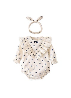 Baby One Piece Bodysuit Cute Heart-Shaped Printed One-Piece Suit With Ruffle Trim At The Chest, Button Closure Back, Snap Crotch For Easy On And Off