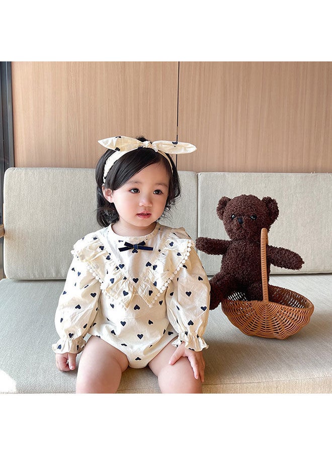 NIBEMINENT - Baby One Piece Bodysuit Cute Heart-Shaped Printed One-Piece Suit With Ruffle Trim At The Chest, Button Closure Back, Snap Crotch For Easy On And Off - Image 1