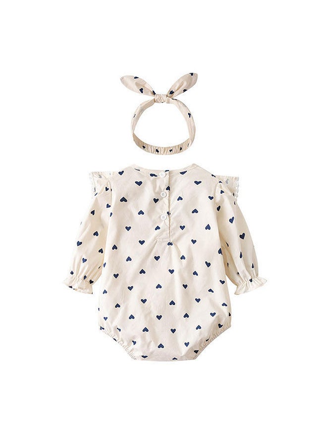 NIBEMINENT - Baby One Piece Bodysuit Cute Heart-Shaped Printed One-Piece Suit With Ruffle Trim At The Chest, Button Closure Back, Snap Crotch For Easy On And Off - Image 1