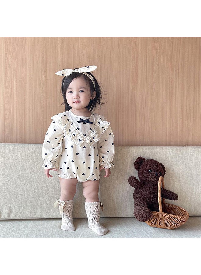 NIBEMINENT - Baby One Piece Bodysuit Cute Heart-Shaped Printed One-Piece Suit With Ruffle Trim At The Chest, Button Closure Back, Snap Crotch For Easy On And Off - Image 1