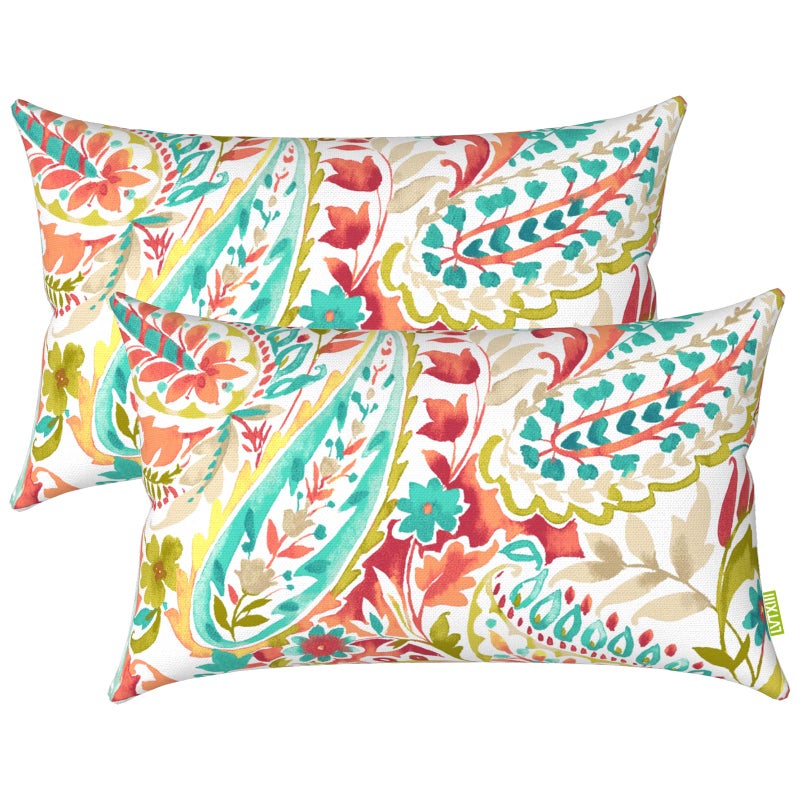 LVTXIII Outdoor Lumbar Pillow Covers 12 x 20 Inch Patio Fluffy Pillow Cases ONLY 2 Pack WaterRepellent Lumbar Cushion Cases for Home Patio Garden Sofa Bed Furniture Ornament Pretty Paisley