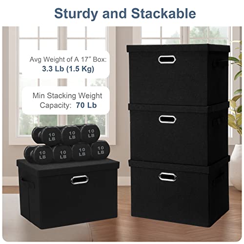 Graciadeco Large 17" 36 Quart Collapsible Stackable Storage Bins with Lids, 3 Packs Black Linen Fabric Closet Boxes with Lids, Storage Cube Baskets Container Organizers for Bedroom Office(17 x12 x11) - Image 5