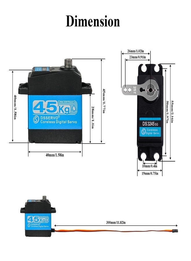 Stemedu 45kg Standard Servo Coreless Steering Servo Motor, High Torque 46kg.cm@ 7.4V, Stainless Steel Gear RC Digital Servo or Robotic DIY, 1/10 1/8 RC Car/Truck/Crawler/Boat (Control Angle 180°) - Image 4