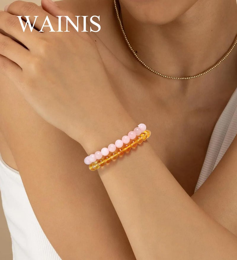 WAINIS 12Pcs 8mm Natural Healing Crystal Bracelets for Women Men Semi-Precious Gemstone Beaded Bracelets Round Beads Gemstones Stretch Yoga Bracelet - Image 2