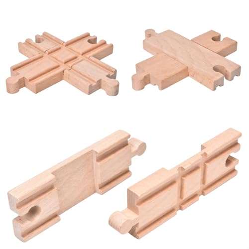 Ioffersuper 10 Pieces Wooden Train Track Set, Curved Switch Track and Cross Track Compatible with All Major Brands - Image 3