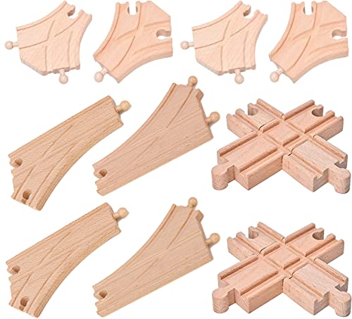 Ioffersuper 10 Pieces Wooden Train Track Set, Curved Switch Track and Cross Track Compatible with All Major Brands - Image 1