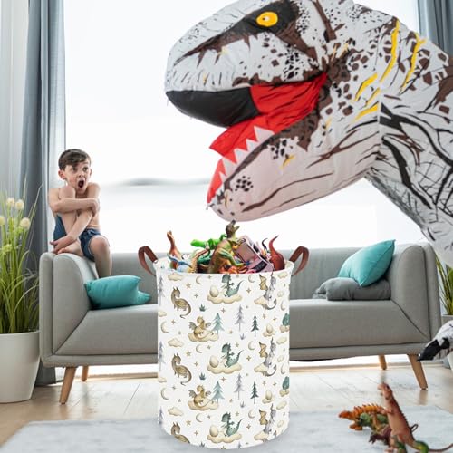 FXOCSHE Dinosaur hamper,Dinosaur Collapsible Kid Room Basket,Cloud moon star dragon egg laundry hamper for kids,Nursery hamper,party gift basket,Shelf Book Basket(Cute dinosaurs) - Image 2