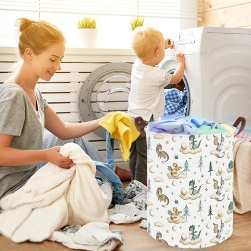 FXOCSHE Dinosaur hamper,Dinosaur Collapsible Kid Room Basket,Cloud moon star dragon egg laundry hamper for kids,Nursery hamper,party gift basket,Shelf Book Basket(Cute dinosaurs) - Image 5