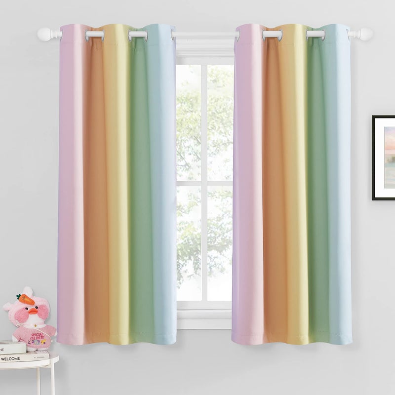 NICETOWN Colorful Rainbow Kitchen Curtains for Girls Bedroom Playrooms Nurseries Window Short Curtains for Baby Living Room Bathroom Decorations Light Rainbow 42 x 54 Length Set of 2