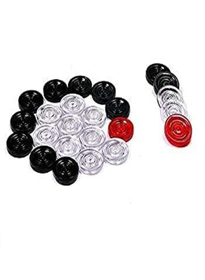 LUCKYMORDEN Carrom Board Coins in Box - 20 Pcs with 2 Strikers &2 Bottle Disco Powder (2 GMS) | Transparent Crystal/Acrylic Finish | Indoor Game Play Fun for Kids, Adults & Family - Image 3