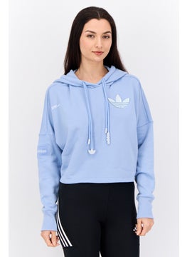 Women Sportswear Fit Long Sleeves Outdoor Crop Hoodie, Steel Blue