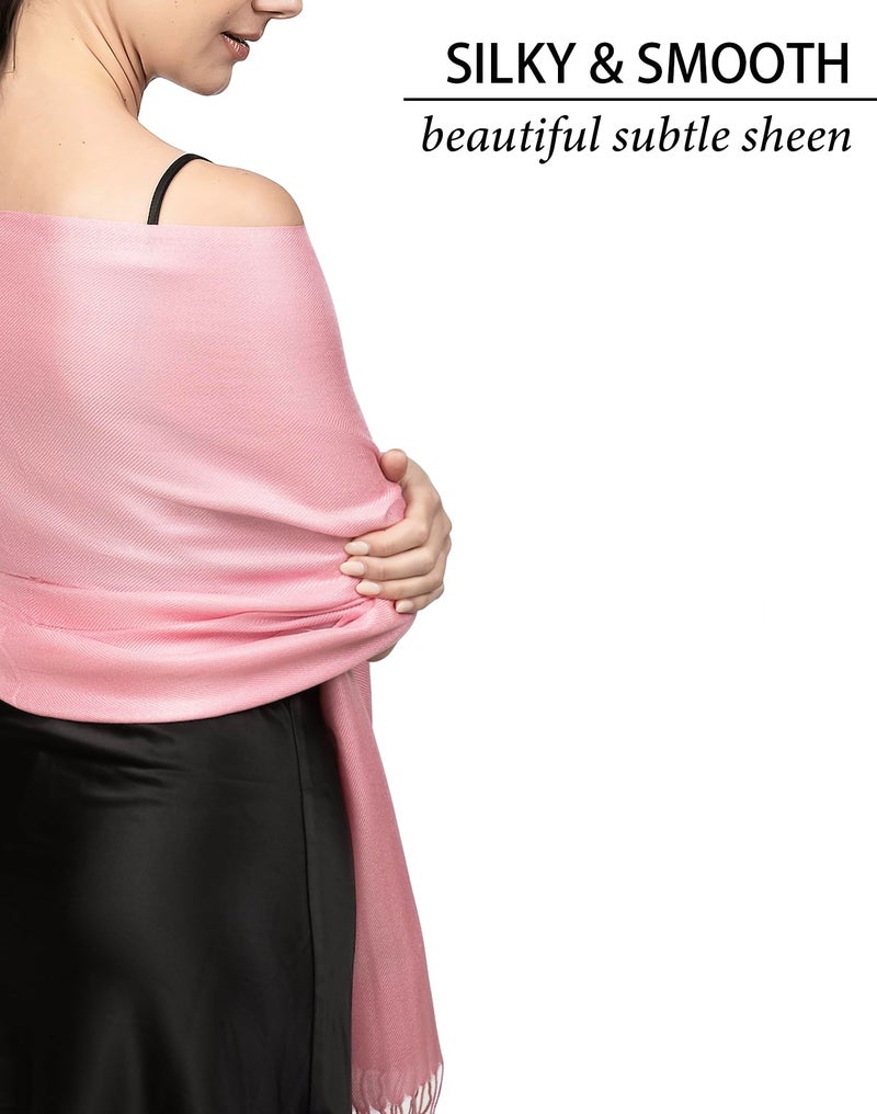 Achillea Soft Silky Pashmina Scarf for Women - Shawl Wrap for Evening Dresses, Bridesmaids, Weddings & Everyday Wear (Pink) - Image 4