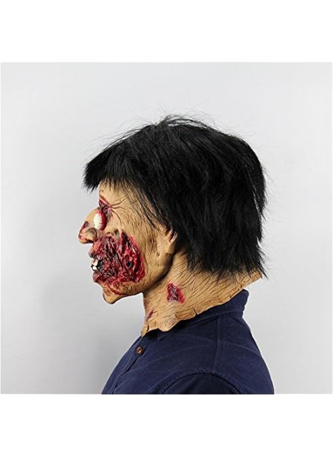 Generic Horror Scary Creepy Zombies Mask Rot Face Props Scary Latex Black Hair Mask  - Image 3