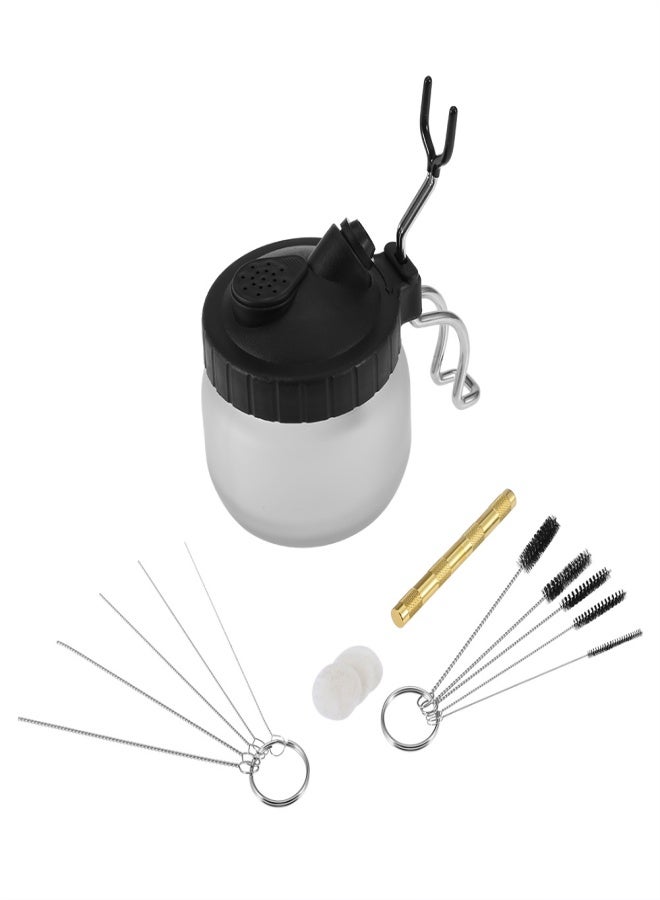 Airbrush Cleaning Pot Holder Paint Jar Bottle Clean Needle Nozzle Brush Set - Image 1