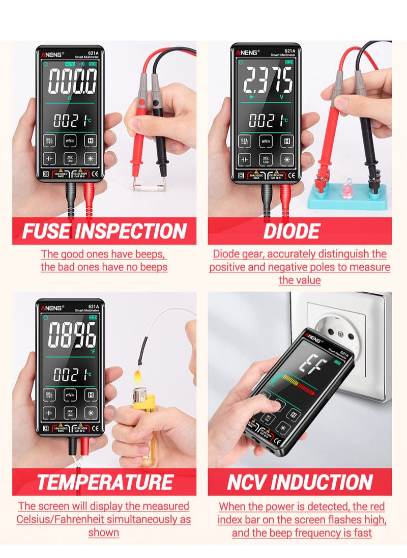 ANENG - 621A Touch Screen Intelligent Digital Multimeter 9999 Counts Auto Range Rechargeable Portable NCV Universal Meter Voltmeter Ammeter Black - Image 1