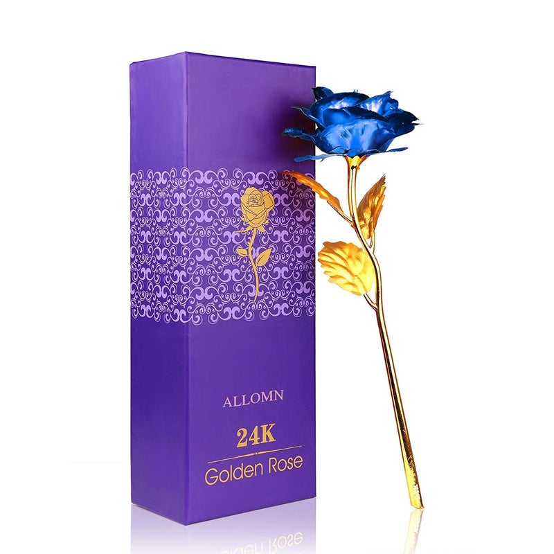ALLOMN 24K Golden Rose ALLOMN Long Stem Real Rose Dipped in Gold with Gift Box Best Mothers Day Gift Blue - Image 1