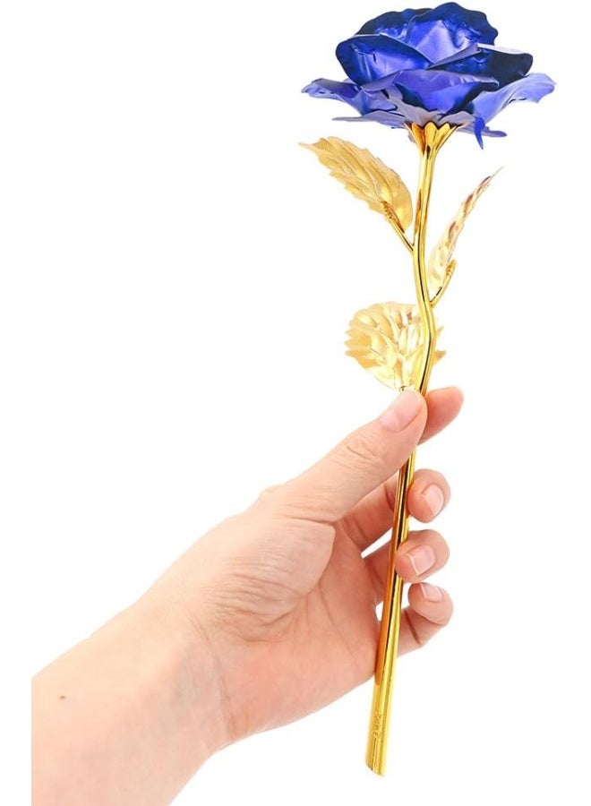 ALLOMN 24K Golden Rose ALLOMN Long Stem Real Rose Dipped in Gold with Gift Box Best Mothers Day Gift Blue - Image 3