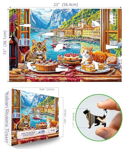 Blueforest Spring Cat Gathering 500 Piece Puzzles for Adults Challenging Art Special Shaped Jigsaw Puzzle for Gifts Party Games Family Fun 23 X 15 Dust Free Puzzles - Image 5
