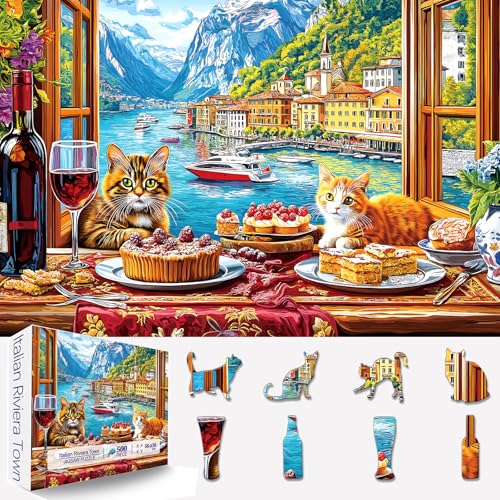 Blueforest Spring Cat Gathering 500 Piece Puzzles for Adults Challenging Art Special Shaped Jigsaw Puzzle for Gifts Party Games Family Fun 23 X 15 Dust Free Puzzles - Image 1