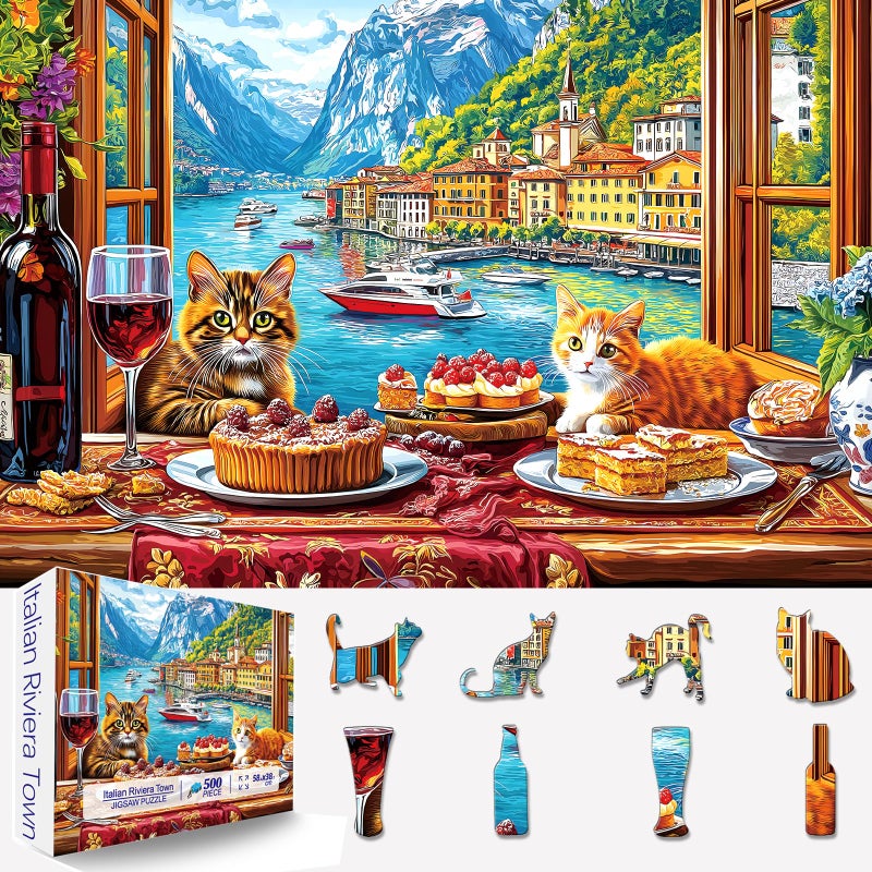 Blueforest Spring Cat Gathering 500 Piece Puzzles for Adults Challenging Art Special Shaped Jigsaw Puzzle for Gifts Party Games Family Fun 23 X 15 Dust Free Puzzles - Image 3