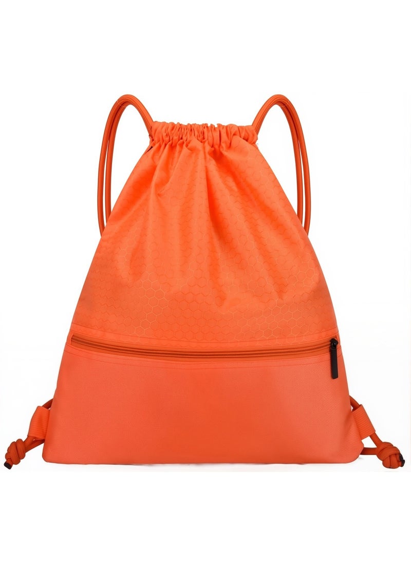 Generic Multifunctional Waterproof Drawstring Backpack - Large Capacity Oxford Fabric Gym Sports Bag with Zipper Pocket, Lightweight Sack for Fitness, Swimming, Soccer, Basketball, Travel for Men Women 