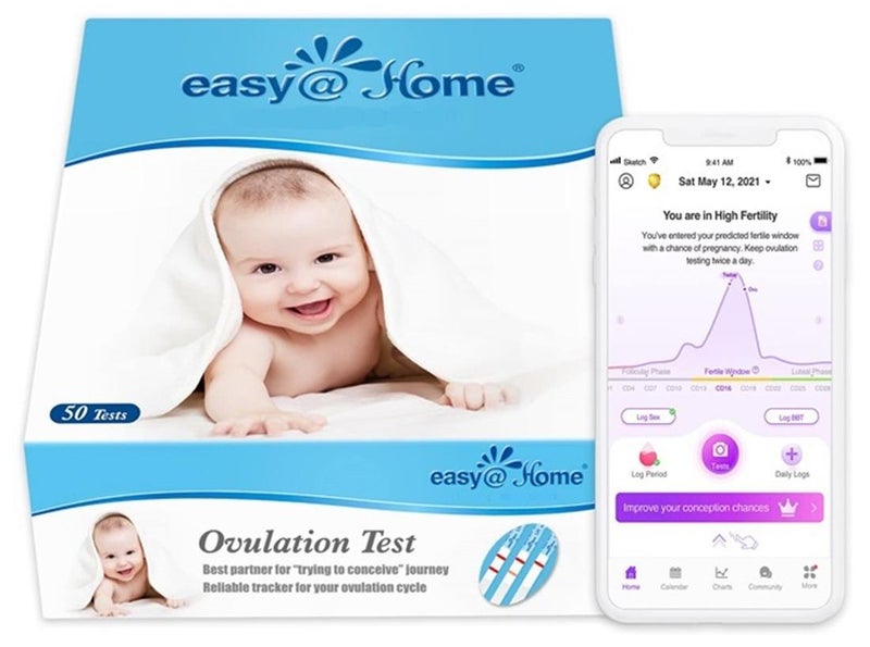 Easy@Home شرائط اختبار الإباضة 50 حزمة، مجموعة مؤهلة للتنبؤ، مدعومة بتطبيق بريموما لحسابات iOS وAndroid، 50 اختبار LH - Image 1