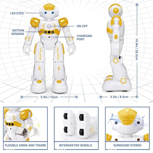 KingsDragon RC Robot Toys for Kids Gesture Sensing Programmable Remote Control Smart Robot for Age 3 4 5 6 7 8 Year Old Boys Girls Birthday Gift PresentYellow - Image 5