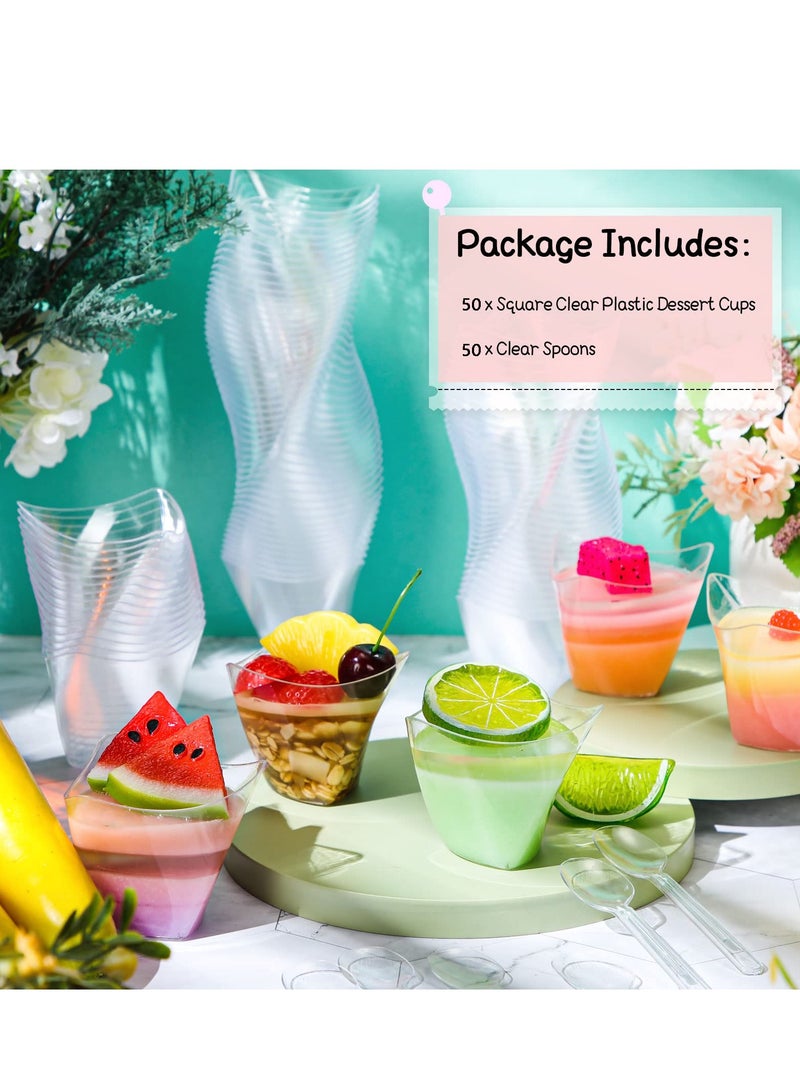 50 Pcs 4.5 oz Clear Plastic Dessert Cups with Spoons - Mini Disposable Trifle Mousse Cups for Pudding, Fruit, and Appetizers - Perfect for Parties and Events  - Image 3