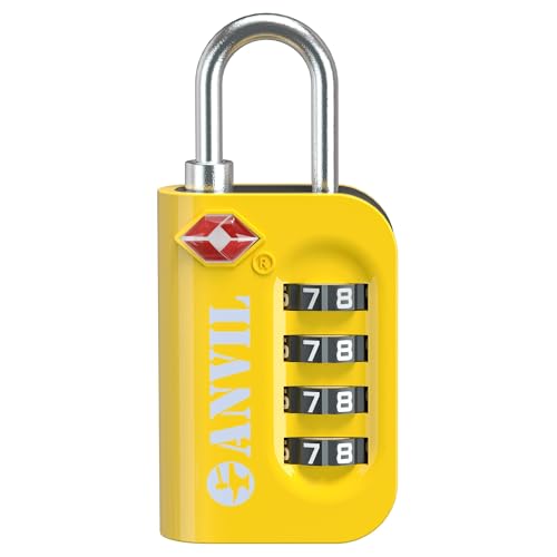 ANVIL TSA Approved Luggage Lock - 4 Digit Combination, 10,000 Combinations, Easy-Read Password Window, Travel Lock for Suitcases, Backpacks, Gym & Student Lockers, Baggage (Yellow 1 Pack) - Image 1