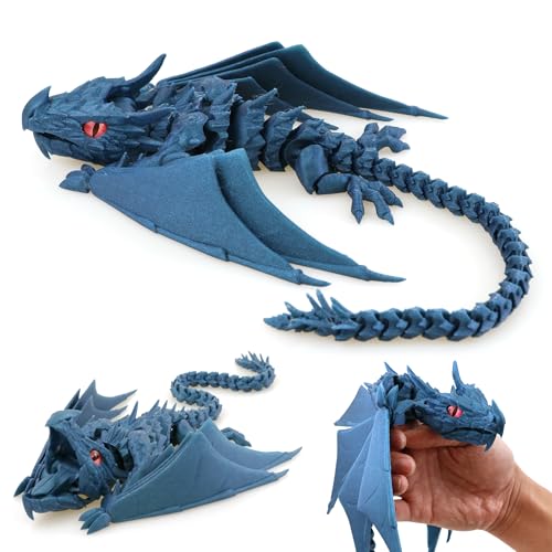 LehuoMaker 3D Printed Dragon with Wings Fidget Dragon Toys 3D Printed Animals Flexible Articulated Winged Crystal Dragon ModelHome Office Decor Desktop PetGlistem Peacock Blue - Image 1