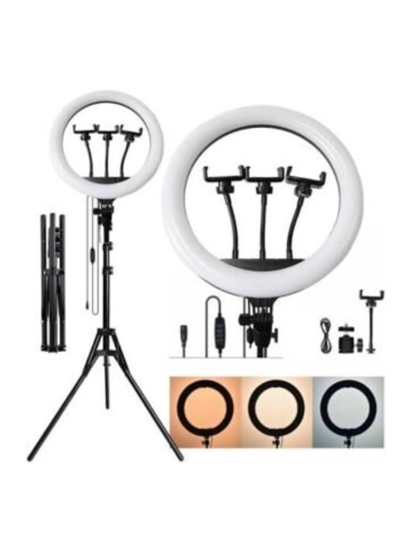 Original Ring Light with 3 Color Modes Dimmable LED Photography, YouTube, Video & Photo Shoot, Live Stream, Makeup, Vlogging, Compatible with iPhone/Android & Cameras, 3 Holders + Remote (Ring 46cm + Stand)  - Image 1