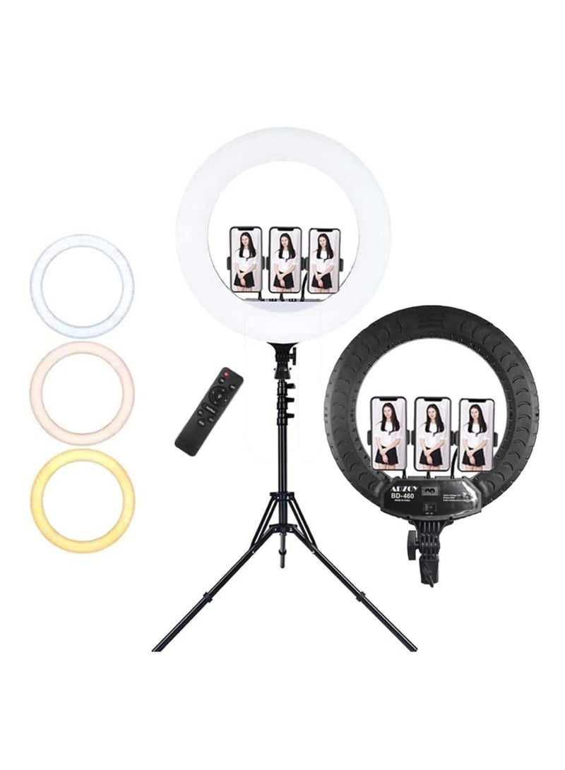 Original Ring Light with 3 Color Modes Dimmable LED Photography, YouTube, Video & Photo Shoot, Live Stream, Makeup, Vlogging, Compatible with iPhone/Android & Cameras, 3 Holders + Remote (Ring 46cm + Stand)  - Image 2