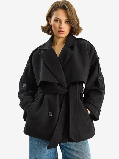 Bianco Lucci LUCCI Double Breasted Coat with Belt