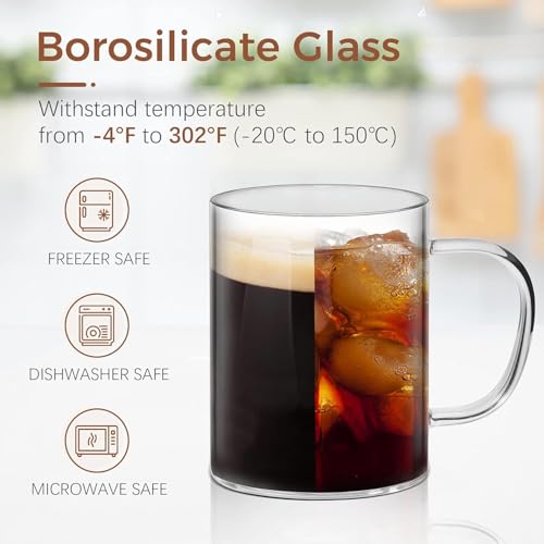 STORE 2508 Pack of 2 Microwave Safe Borosilicate Glass Tea Coffee Mug with Handle 400ml Capacity - Image 4
