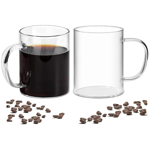 STORE 2508 Pack of 2 Microwave Safe Borosilicate Glass Tea Coffee Mug with Handle 400ml Capacity - Image 1