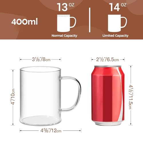 STORE 2508 Pack of 2 Microwave Safe Borosilicate Glass Tea Coffee Mug with Handle 400ml Capacity - Image 2