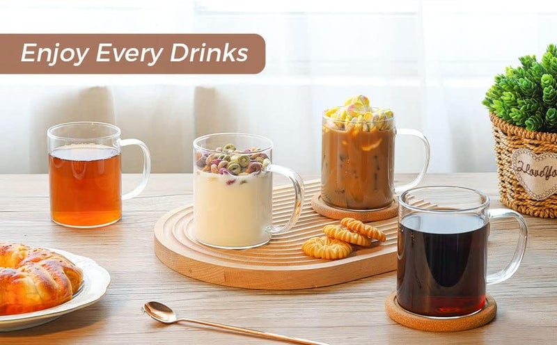 STORE 2508 Pack of 2 Microwave Safe Borosilicate Glass Tea Coffee Mug with Handle 400ml Capacity - Image 3