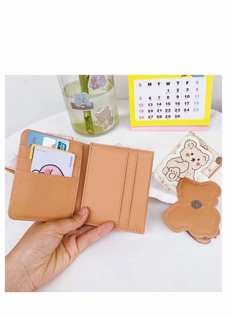 Excefore Kawaii Bear Wallet, Cute Cartoon Card Holder Girls Coin Purse Anime Key Bag Card Case Front Pocket Wallet  - Image 2