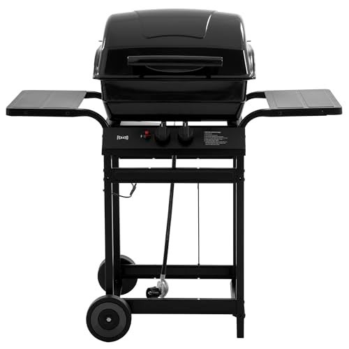 Feasto 2 Burner Propane Gas Grill with 26,500 BTUs Output, Porcelain-Enamel Main Body and Lid, Propane BBQ Grill with Warming Rack & Side Tables for Patio, Backyard, Poolside Gatherings - Image 1