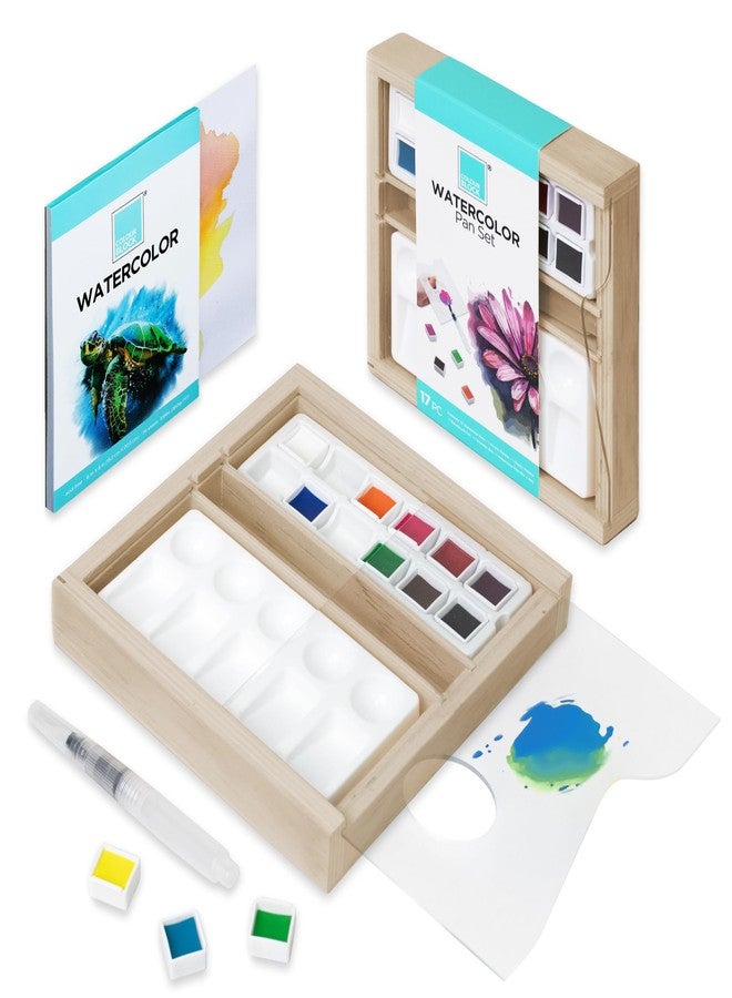 COLOUR BLOCK Watercolor Paint Set includes half pans, water brush, palettes, pad, wooden box, ideal for beginners, kids, adults, travel, gifts - Image 2